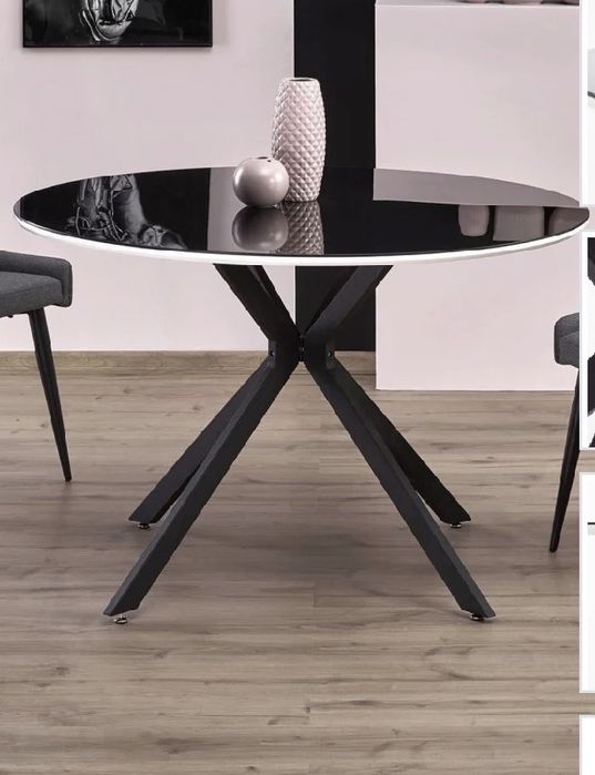 MASA dining Avelar, negru/alb, 120 CM+4scaune,DIN STICLA, MDF SI METAL, STIL MODERN