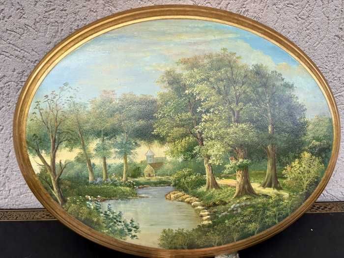 Superba pictura manuala pe lemn-Peisaj-forma bombata-Italia