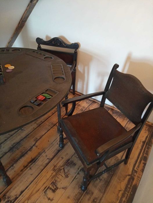 Masa poker + 3 scaune lemn masiv