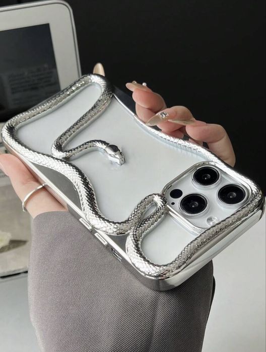 Калъф за айфон със змия (всички модели - златен, сребърен и черен цвя)