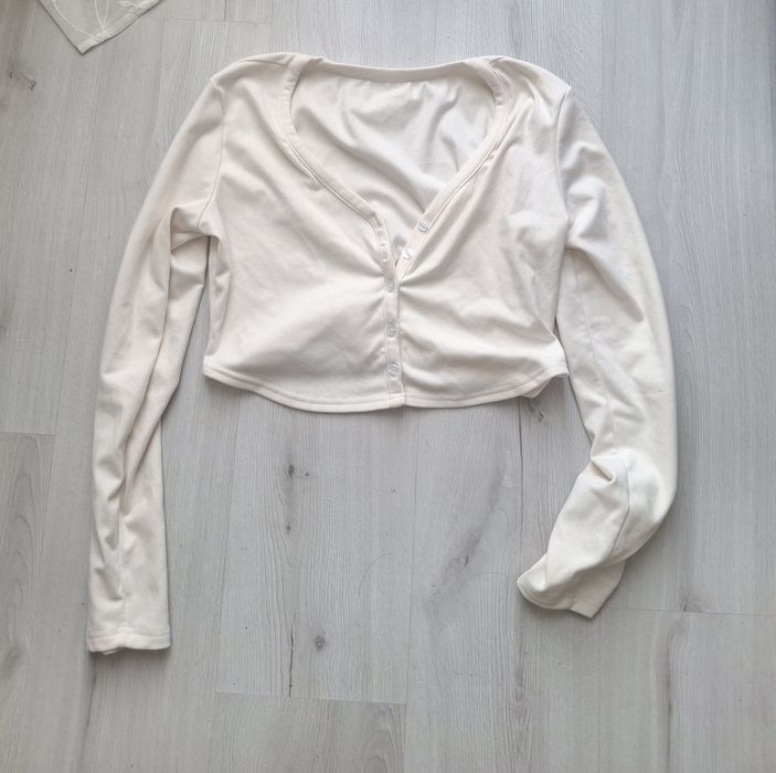 Cardigan alb, cropped
