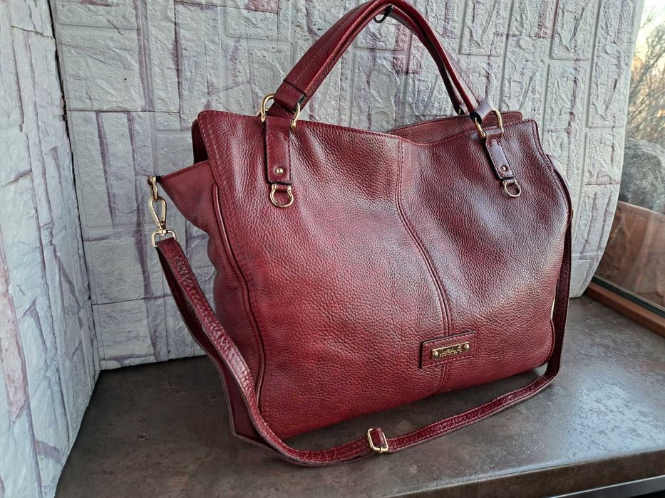 дамска чанта,голяма червена кожена торба Сhristian berg-естествена кожа