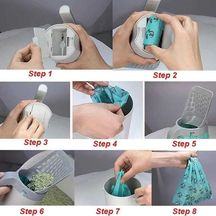 Лопатка за котешки тоалетни с държач за торбички