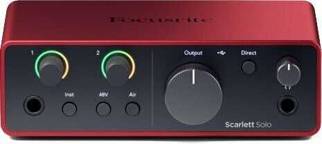 Focusrite Scarlett Solo (4th gen), 24-bit/192 kHz, 69dB, USB 2.0 Type C, червен