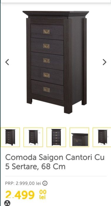 Comoda Saigon 5 Sertare 68 Cm mobila lemn stejar noua dormitor living