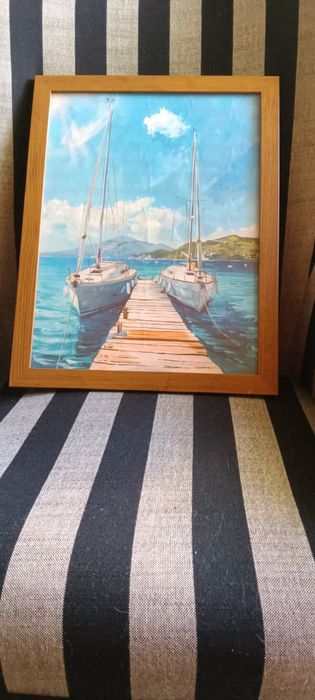 Шикозен Абстрактен Платнен Постер с Котка в Каре - С Рамка, Цветен Гео