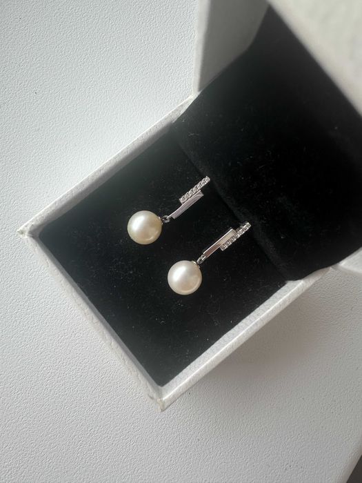 Cercei cu perle naturale 7–7,5 mm + argint 925