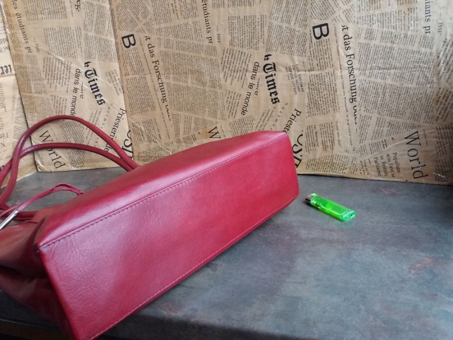 дамска червена чанта,кожена-естествена кожа