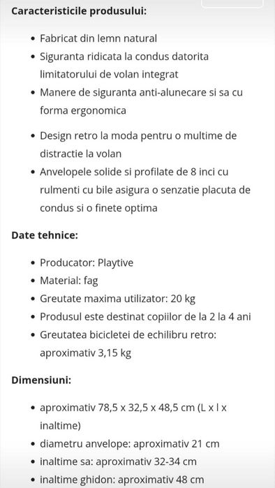 Jucarii copii - Bicicleta din lemn fara pedale Playtive