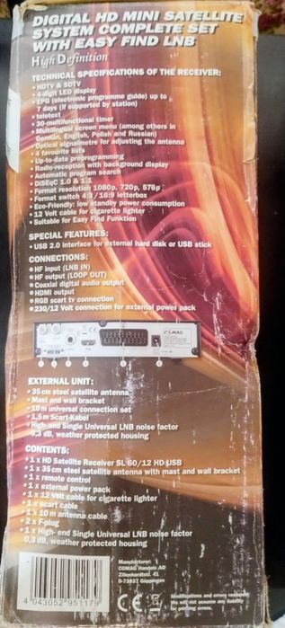 Set antena satelit mobila pentru rulota sau autorulota, 12V sau 230V