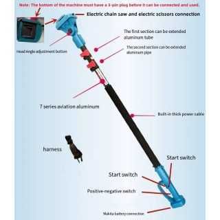 5в1 Акум. Духалка, ножица, резачка  с омасляване и тример+телеск. прът