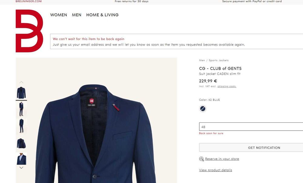 Sacou slim 52 L de lux Club of Gents lana extravirgina navy