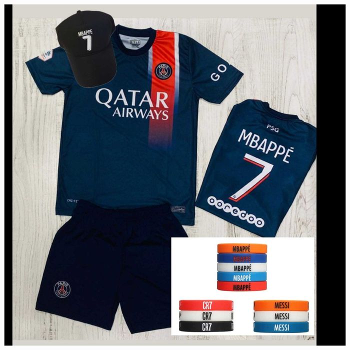 Детски екип Мбапе + Гривна Мбапе 2023/24 Детско от 4 до 16г Ново ПАРИЖ