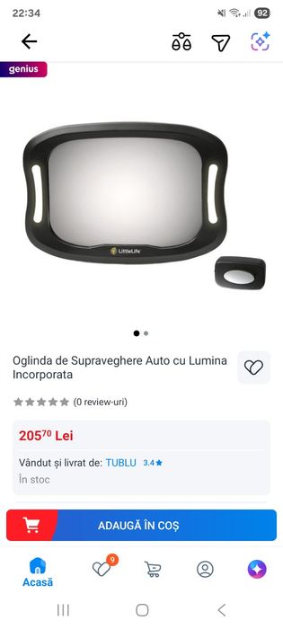 Oglinda auto bebe limina si acționare de pe telecomanda