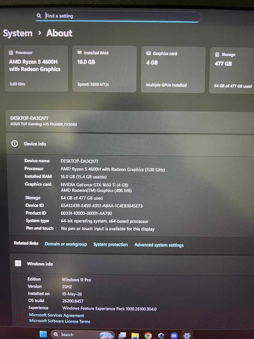 Asus TUF Gaming A15 – Ryzen 5 4600H | GTX 1650 Ti | 16GB RAM | 512GB SSD