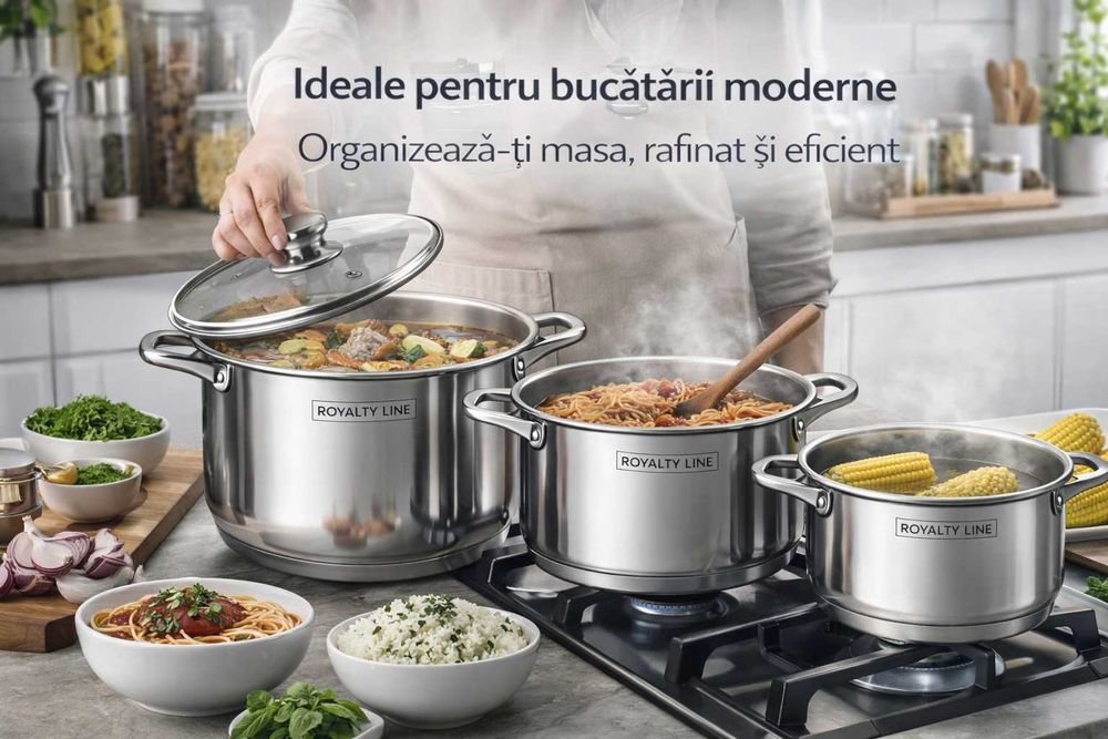 Set oale inox Royalty Line, 6 piese, capace din sticla