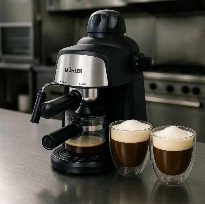Комплект еспресо машина MUHLER MCM-33 + 2 стъклени чаши