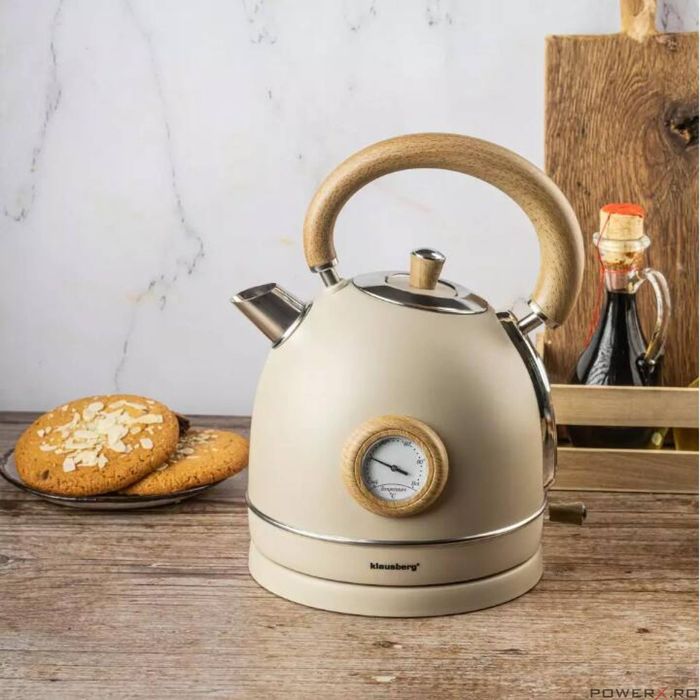 Ceainic, fierbator electric cu termometru, otel inoxidabil, crem cu