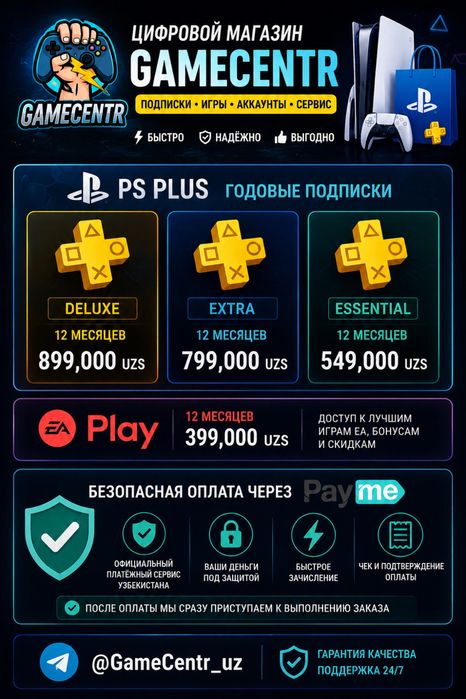Подписка Ps Plus для Playstation 4/5, Регион Украина (300+ игр)