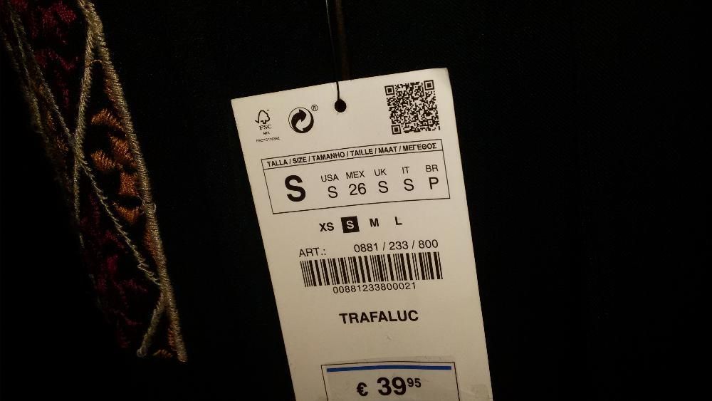 Rochie Zara stil ie cu broderie multicolora 36/S