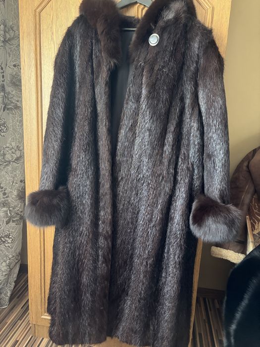Haină lungă nurcă naturală, mărime L-XL
