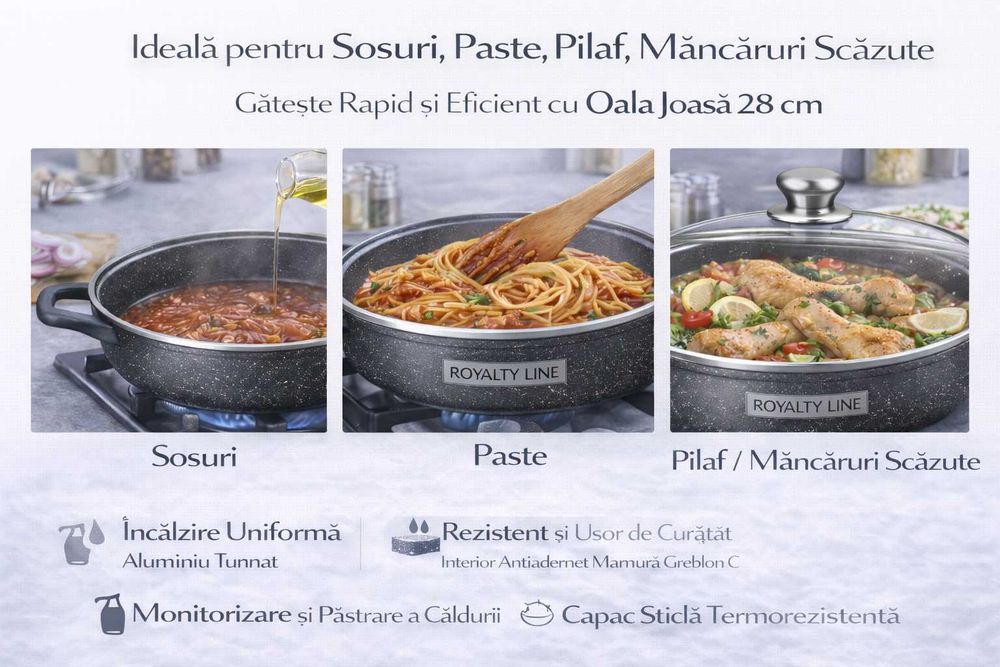 Oala joasa din aluminiu turnat cu capac 28 cm Royalty Line