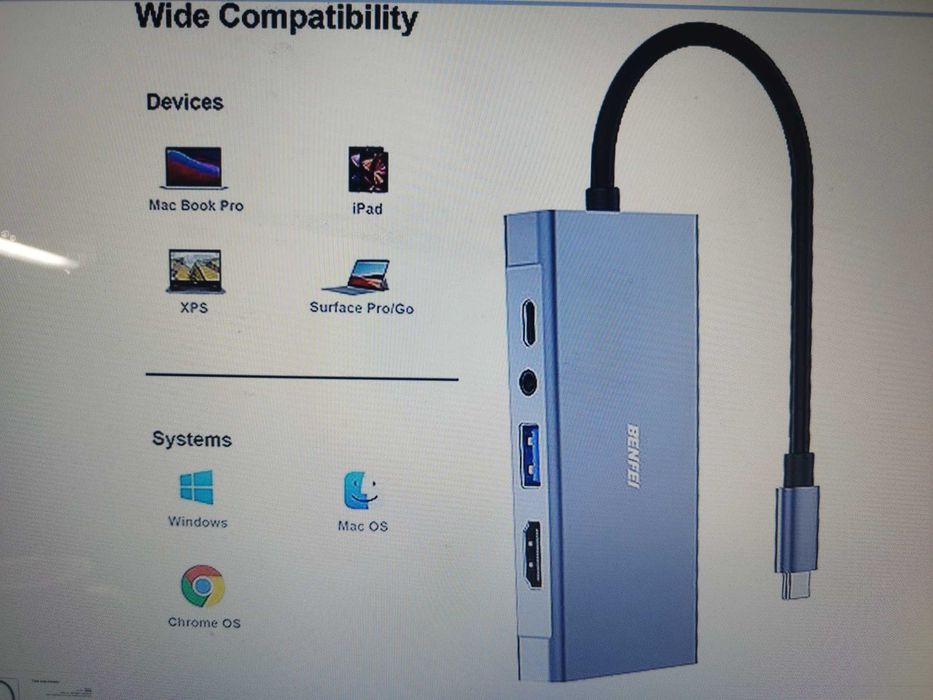 Hub Benfei 5-in-1 USB Type-C 4K HDMI VGA USB 3.0/3.5mm Audio si 60W PD