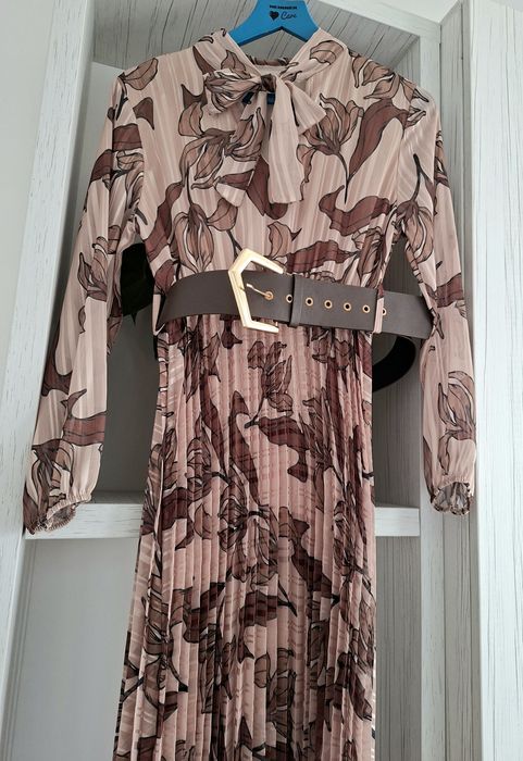 Rochie lungă cocktail de zi 36-38, curea cadou,  nouă