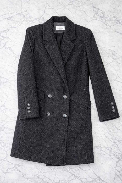 черно дамско палто шанел chanel букле туид в добро състояние