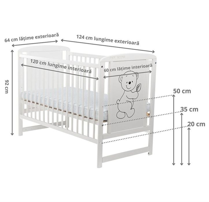 Pătuț din lemn Baby Needs, 120x60 cm