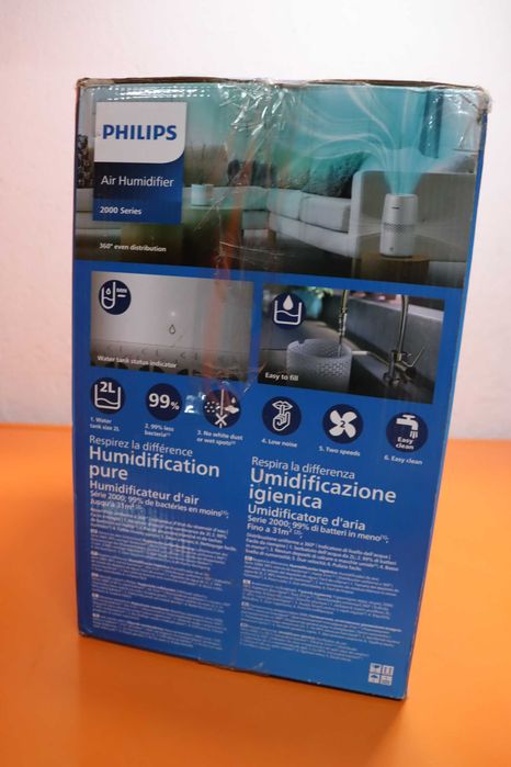 Изпарителен овлажнител Philips серия 2000, хигиенично овлажняване, 99,97% по-малко бактерии, резервоар за вода 2 л, 190 мл/ч, ултра тих