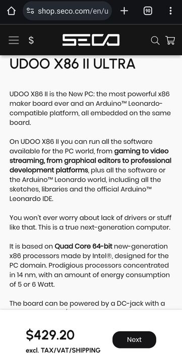 Calculator UDOO SBC II X86 Ultra
