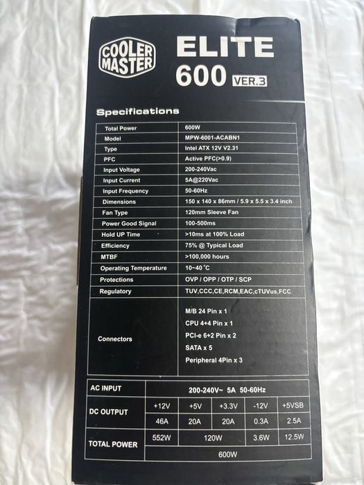 Захранване COOLER MASTER ELITE 600 ver.3