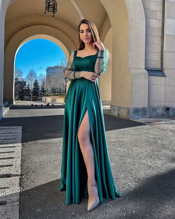 Rochie eleganta lunga verde smarald