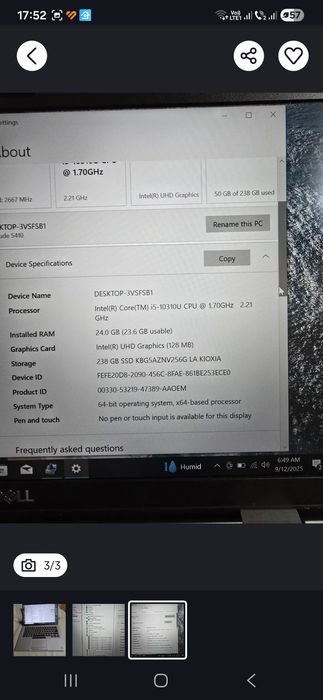 Laptop Dell 5410, i5-10310, ram 24gb, ssd 256gb, bat 5 ore