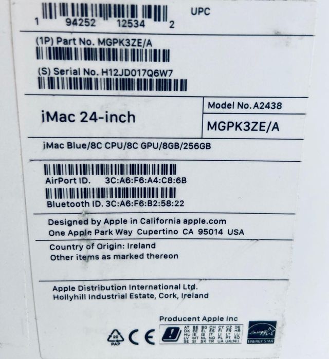 IMac 24 inch 256 GB