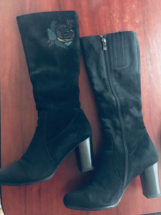 cizme negre Flavia Passini mar 37 piele intoarsa -gamba subtire