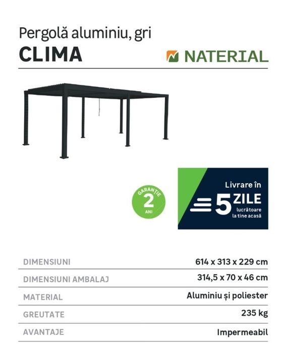 Pergola aluminiu, gri antracit