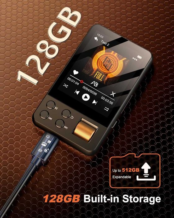 128GB MP3 плейър с Bluetooth 5.3, музикален плейър с вграден HD високоговорител, FM радио