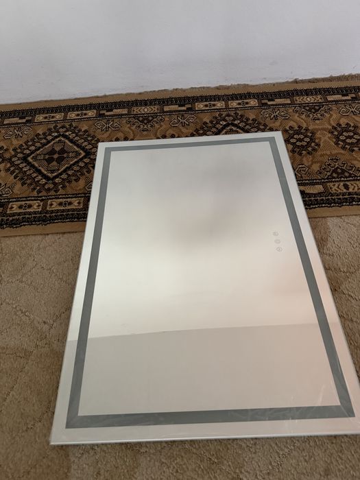 Oglindă LED baie 80x56 cm, iluminare perimetrală, touch, design modern