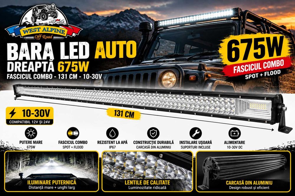 LED BAR Auto - Bara LED dreapta 675W - fascicul combo - 131 cm - 10-30V