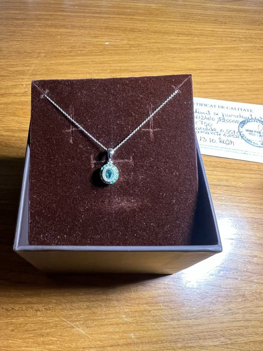 Lant si Pandantiv Smarald Diamant Aur alb 18k-  KULTHO