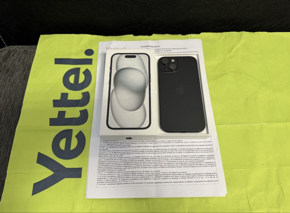 ***КАТО НОВ 256GB iPhone 15 Yettel Гаранция 2025 Black