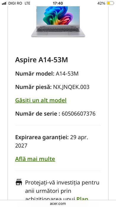 Laptop Acer Aspire 14 AI OLED (Nou cu Garantie) - Intel Ultra 5, 16GB RAM DDR5, 512GB SSD