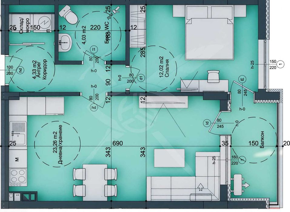 Продава се Двустаен апартамент в Бургас, Славейков - 68 кв.м за 1999 €/кв.м - Снимка #1