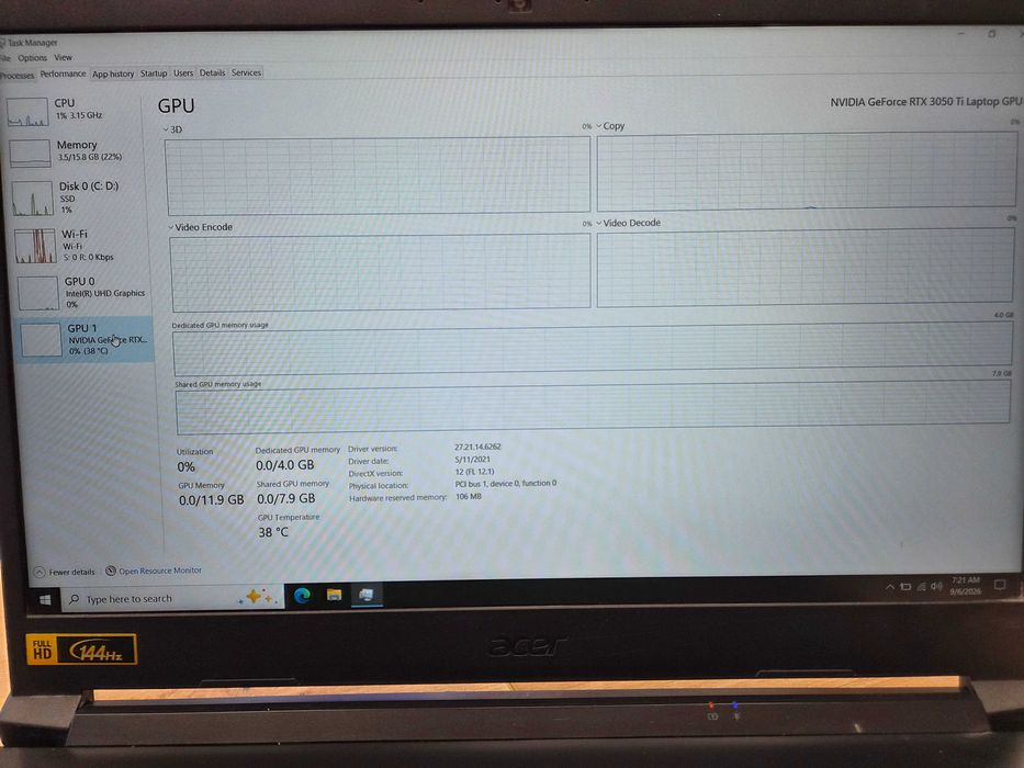 Л! Acer Nitro 5 i7-11800 16gb RTX 3050 ti