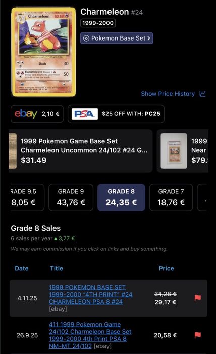 Pokemon graded cards Charmeleon 2000 base set 2