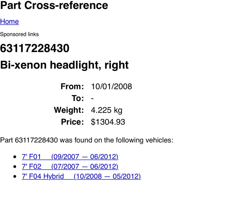 BMW серия 7 F01 F02 F04 Оригинален десен фар Bi xenon НОВ