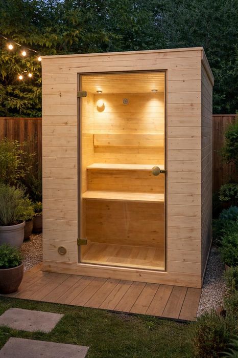 Sauna finlandeza custom interior/exterior, adaptata spatiului si nevoilor tale , materiale profesionale, montaj rapid, garantie 2 ani
