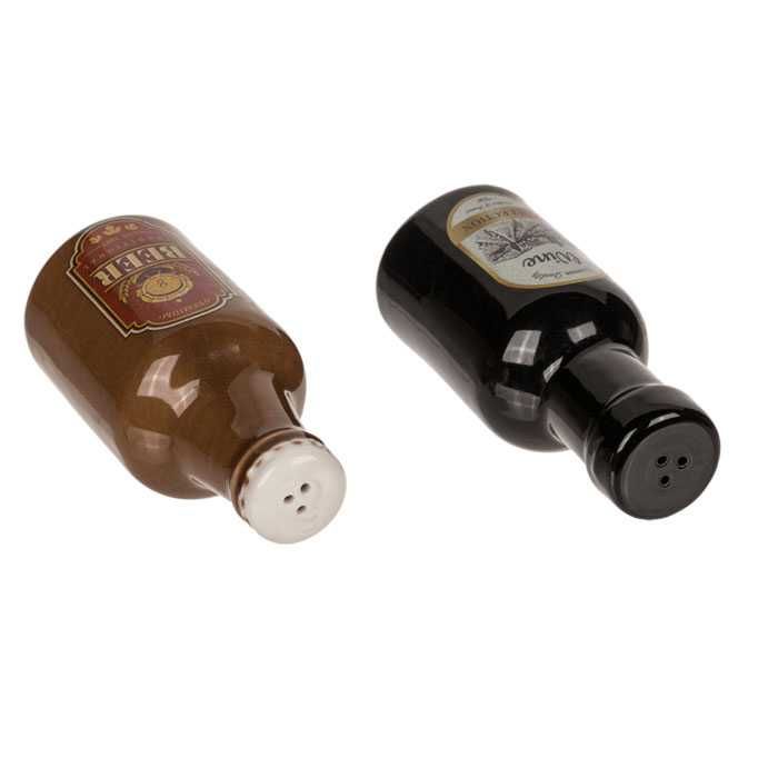 Керамичен комплект за сол и пипер, като бутилки бира и вино